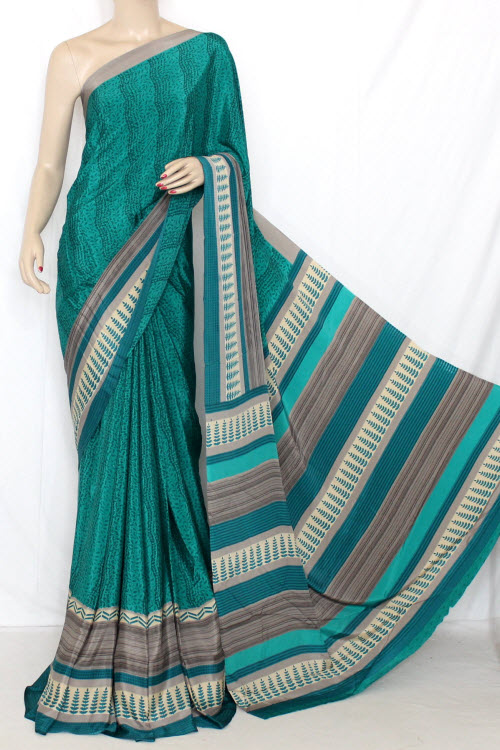 Sea Green Printed Art Silk Saree with Blouse
