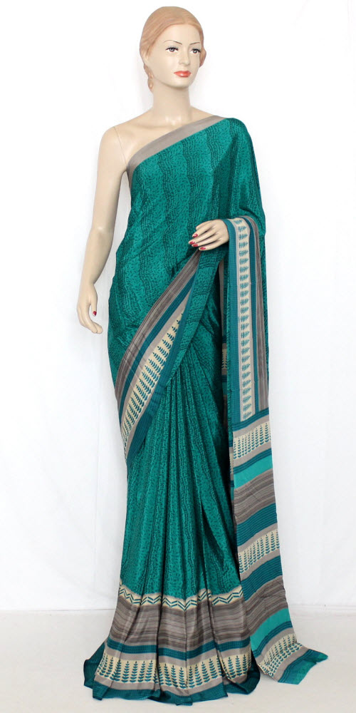Sea Green Printed Art Silk Saree with Blouse