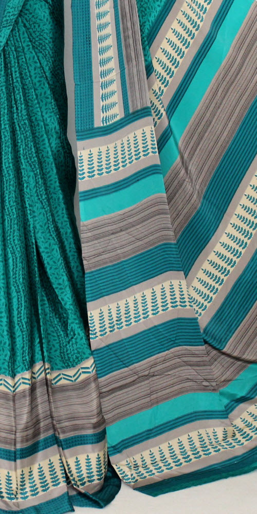 Sea Green Printed Art Silk Saree with Blouse