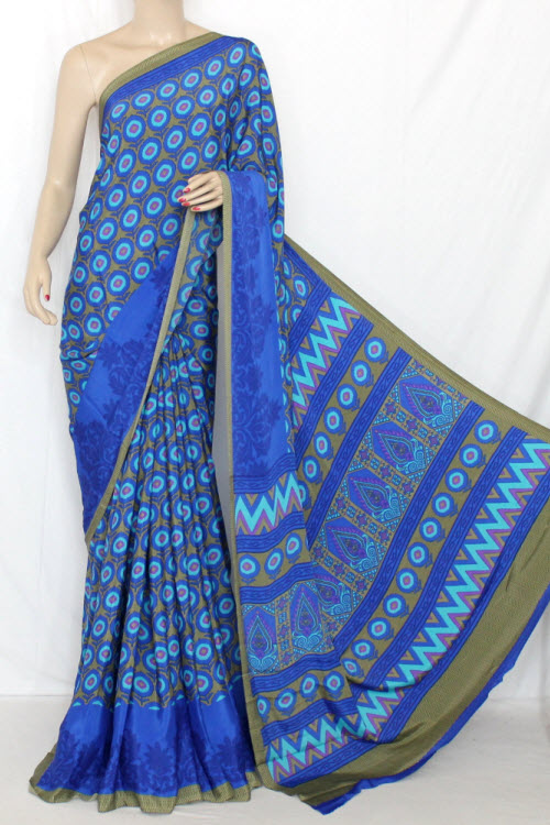 Royal Blue Printed Art Silk Saree with Blouse