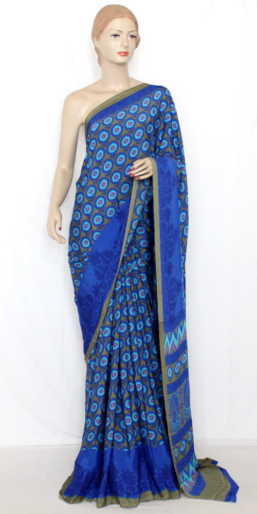 Royal Blue Printed Art Silk Saree with Blouse