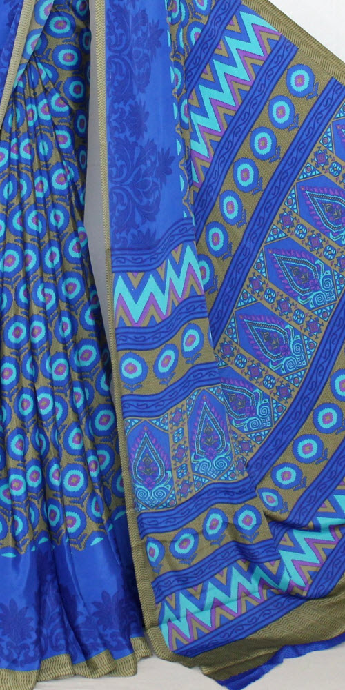 Royal Blue Printed Art Silk Saree with Blouse