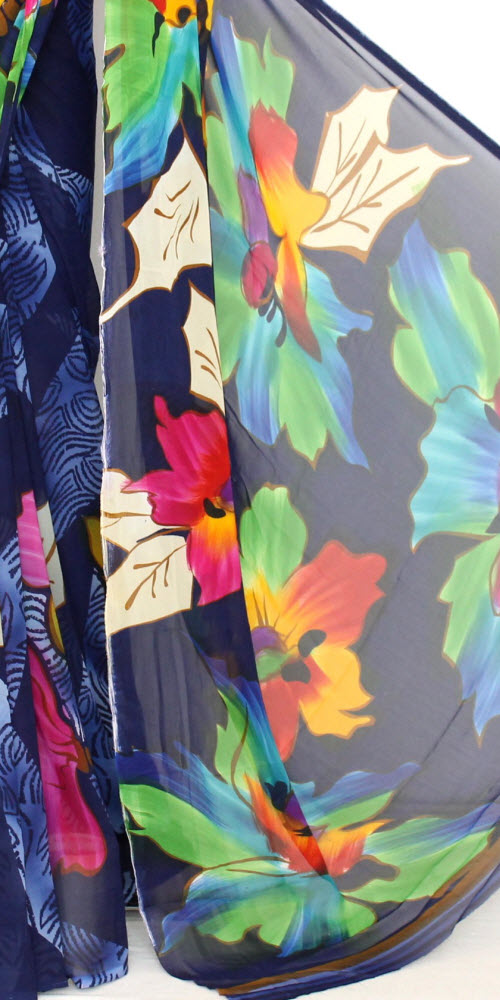 Navy Blue Crepe Art Silk Saree with Blouse