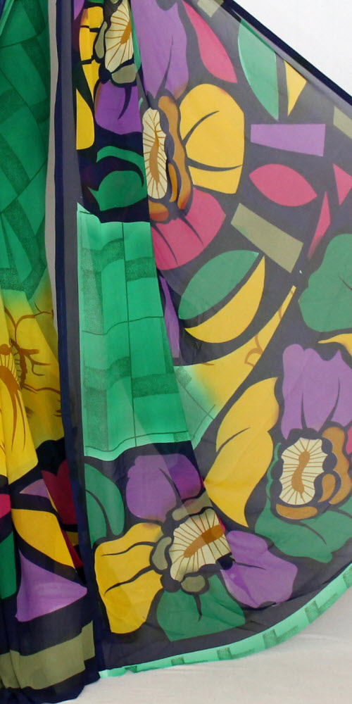 Green-Yellow Crepe Art Silk Saree with Blouse