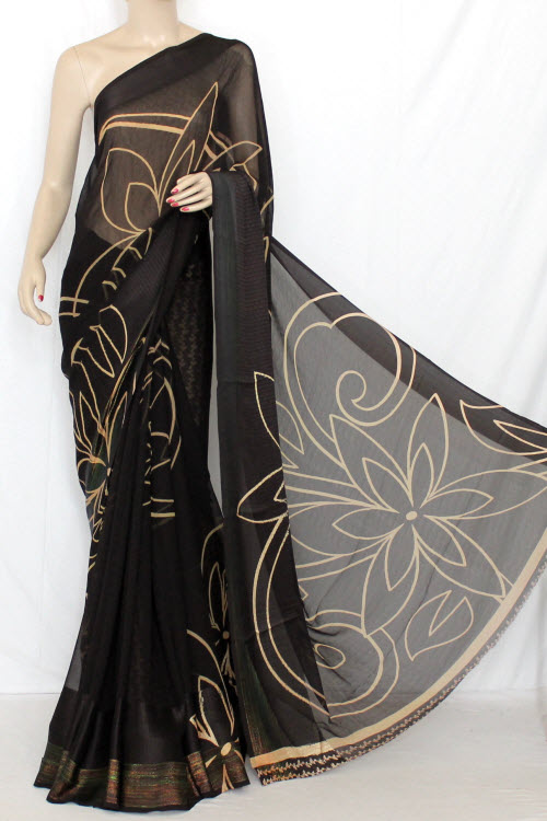 Coffee Crepe Art Silk Saree with Blouse