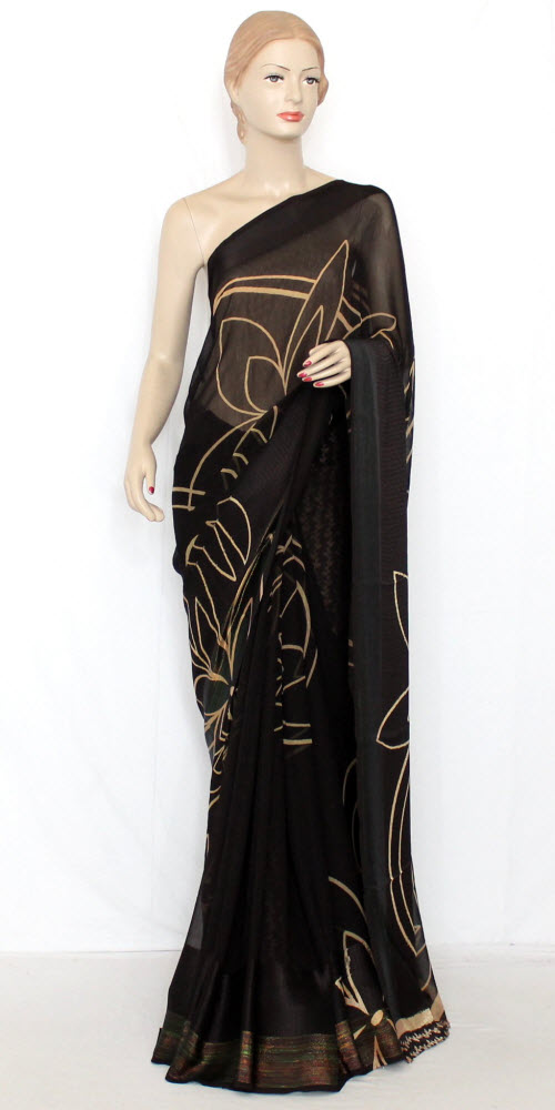 Coffee Crepe Art Silk Saree with Blouse