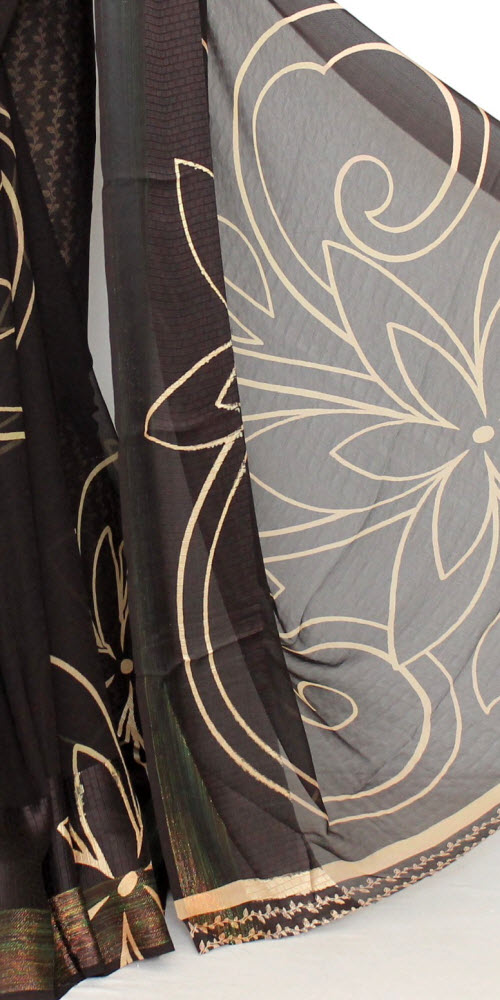 Coffee Crepe Art Silk Saree with Blouse