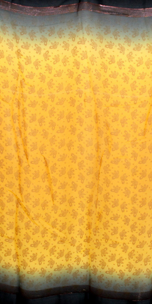 Yellow-Grey Crepe Art Silk Saree with Blouse