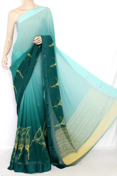 Sea Green Crepe Art Silk Saree with Blouse
