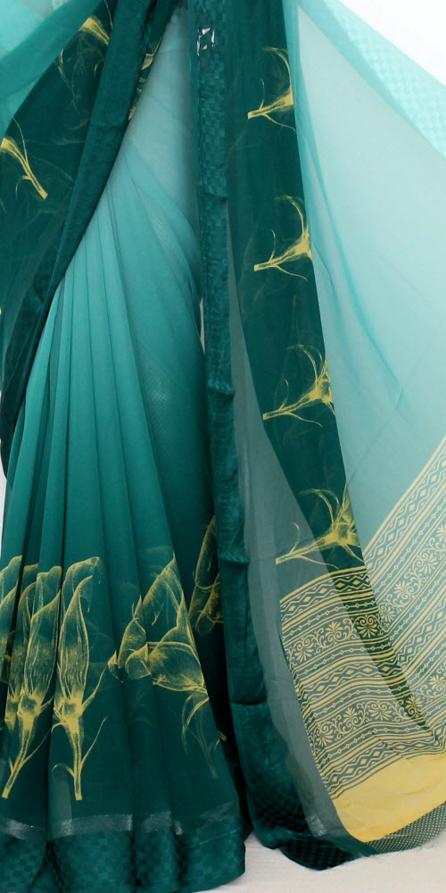 Sea Green Crepe Art Silk Saree with Blouse