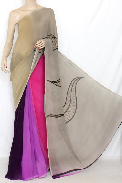 Fawn-Pink Crepe Art Silk Saree with Blouse 13385