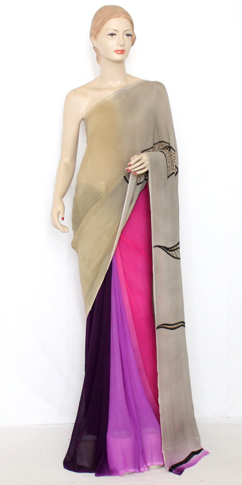 Fawn-Pink Crepe Art Silk Saree with Blouse 13385