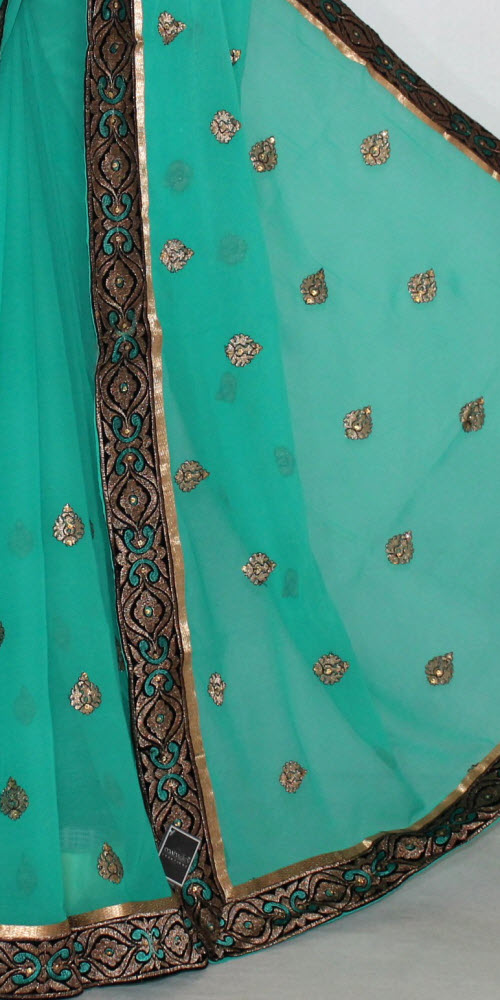 Sea Green Embroidered Georgette Saree with Blouse