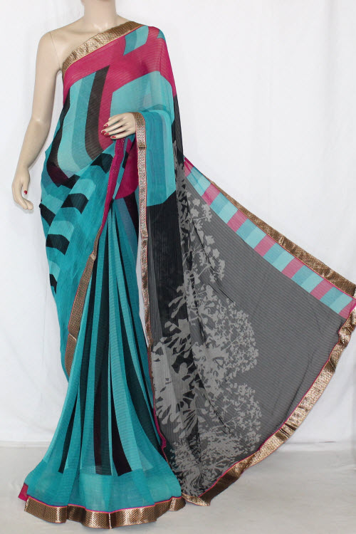 Sea Green Printed Georgette Saree with Blouse