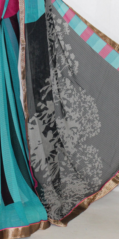 Sea Green Printed Georgette Saree with Blouse