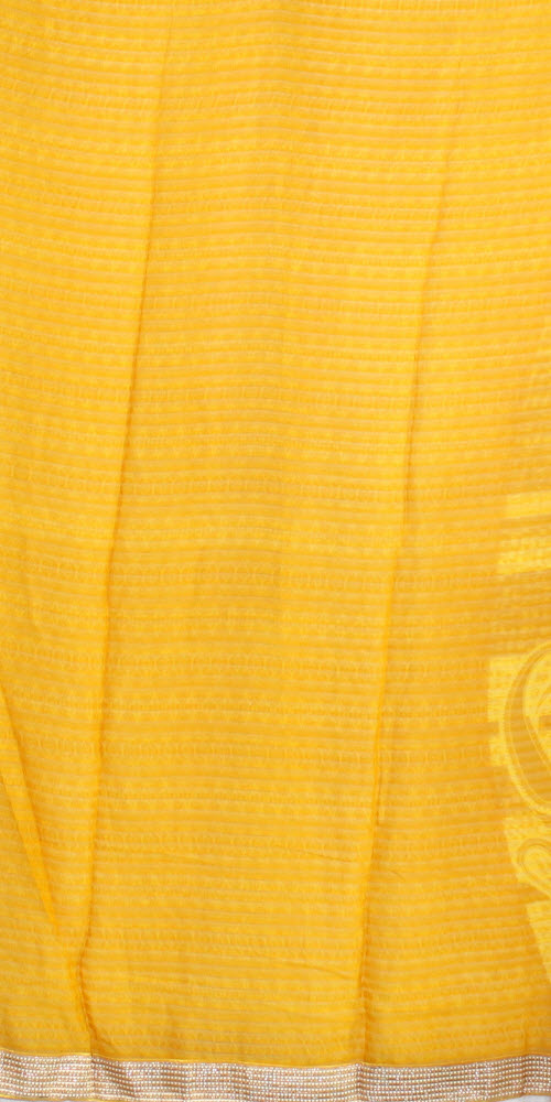 Yellow-Grey Half-Half Printed Saree with Blouse