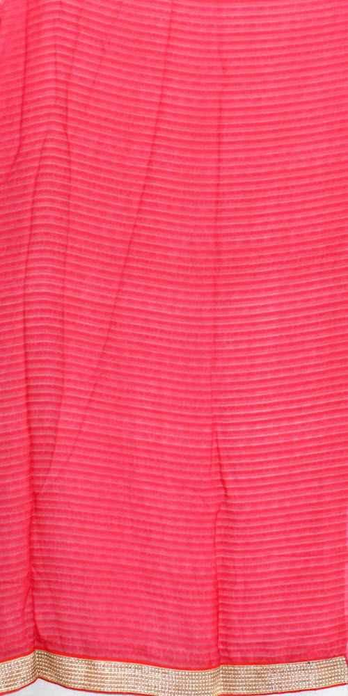 Tomato Red-Grey Half-Half Printed Saree with Blouse