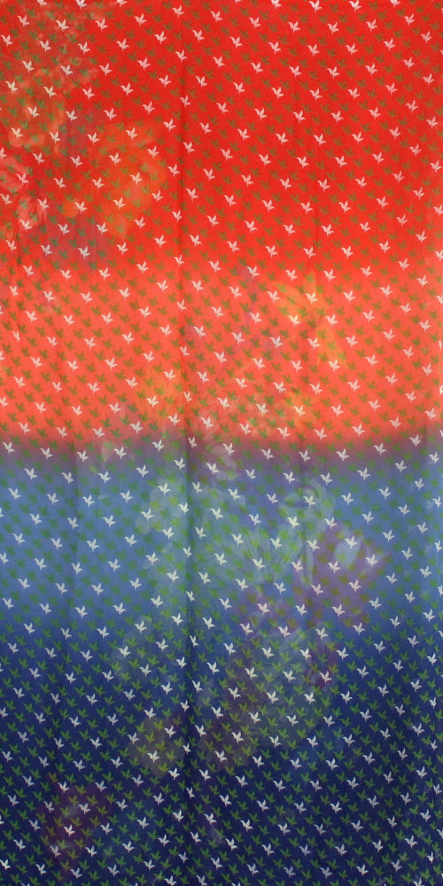 Orange-Blue Wrinkle Free Georgette Saree with Blouse