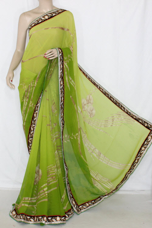 Mehandi Green Printed Georgette Saree with Blouse