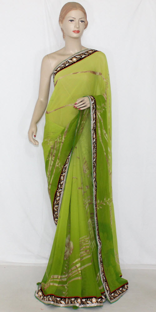 Mehandi Green Printed Georgette Saree with Blouse