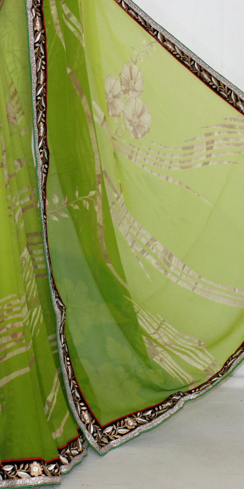 Mehandi Green Printed Georgette Saree with Blouse
