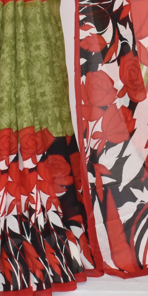 Red-Green Wrinkle Free Georgette Saree with Blouse
