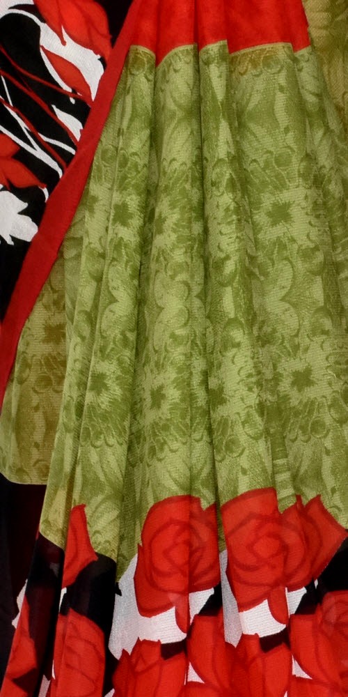 Red-Green Wrinkle Free Georgette Saree with Blouse