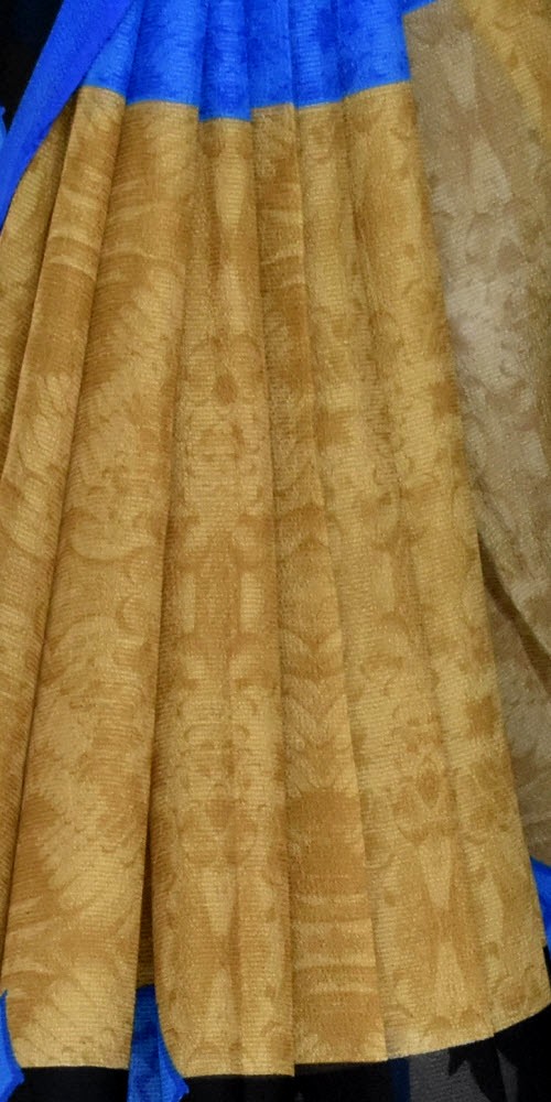 Blue-Fawn Wrinkle Free Georgette Saree with Blouse