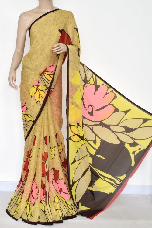 Beige Wrinkle Free Georgette Saree with Blouse