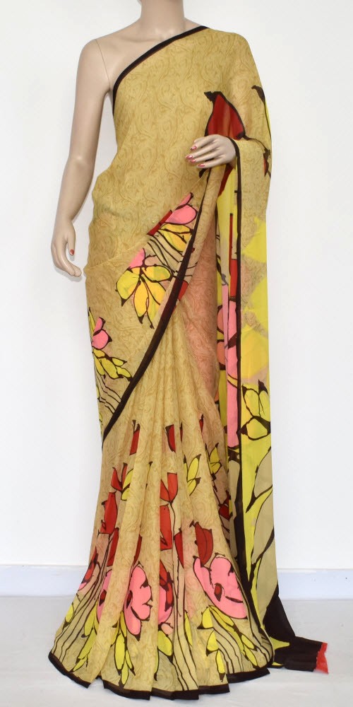 Beige Wrinkle Free Georgette Saree with Blouse