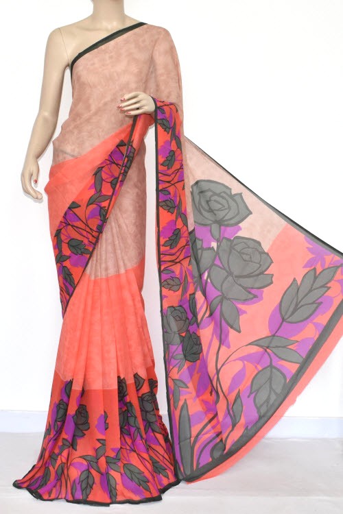 Peach Printed Georgette Saree with Blouse