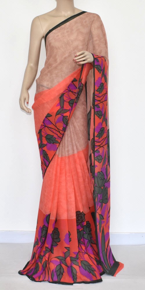 Peach Printed Georgette Saree with Blouse