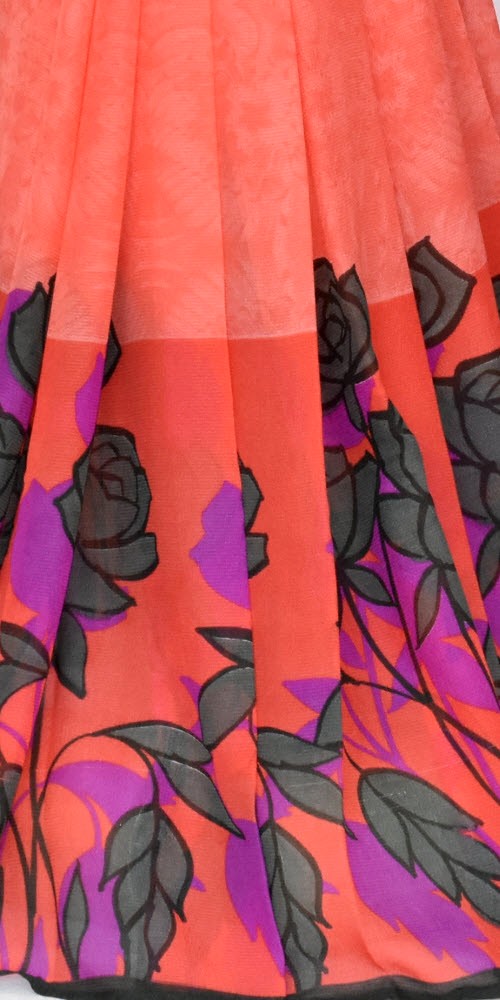 Peach Printed Georgette Saree with Blouse