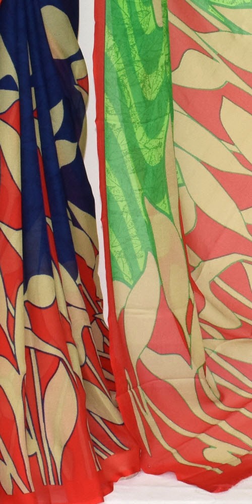 Red-Green-Blue Wrinkle Free Georgette Saree with Blouse