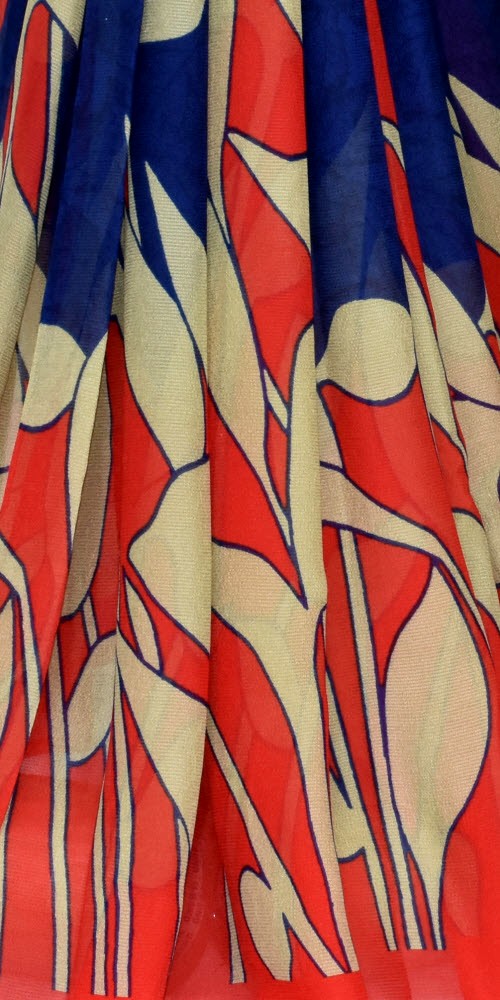 Red-Green-Blue Wrinkle Free Georgette Saree with Blouse