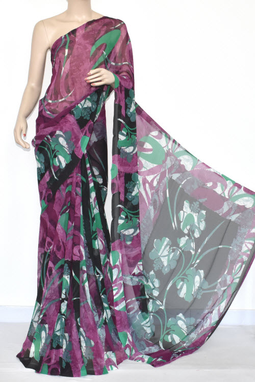 Magenta-Green Wrinkle Free Georgette Saree with Blouse
