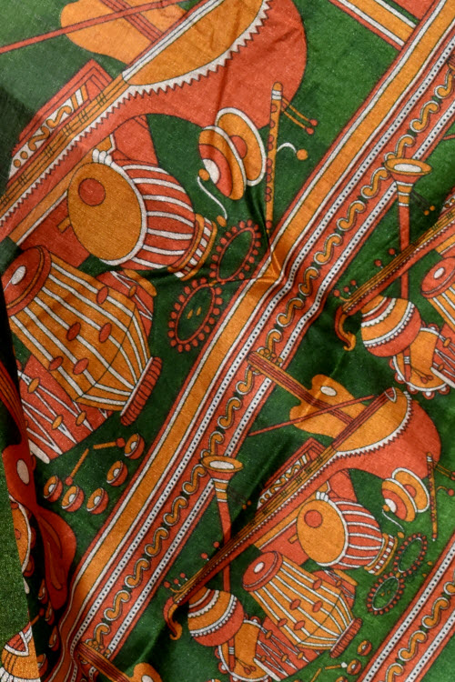 Green-Fawn Printed Art Silk Saree with Blouse