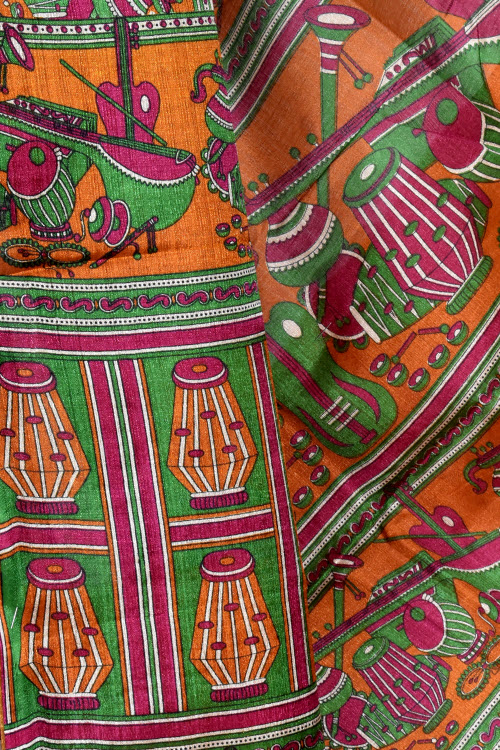 Rust-Fawn Printed Art Silk Saree with Blouse