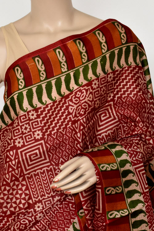 Maroon Printed Art Silk Saree with Blouse