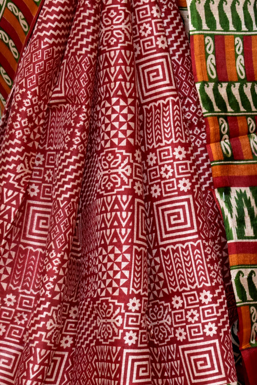 Maroon Printed Art Silk Saree with Blouse