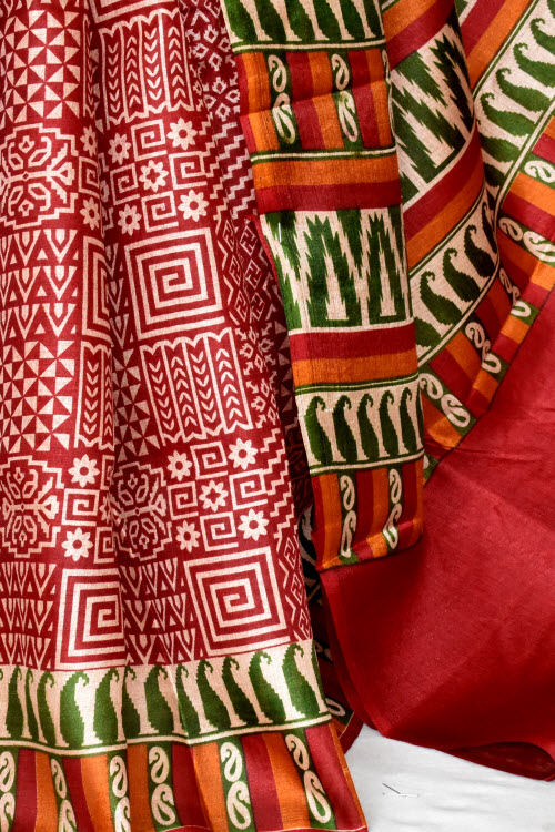 Maroon Printed Art Silk Saree with Blouse