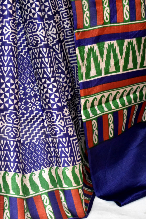 Blue Printed Art Silk Saree with Blouse