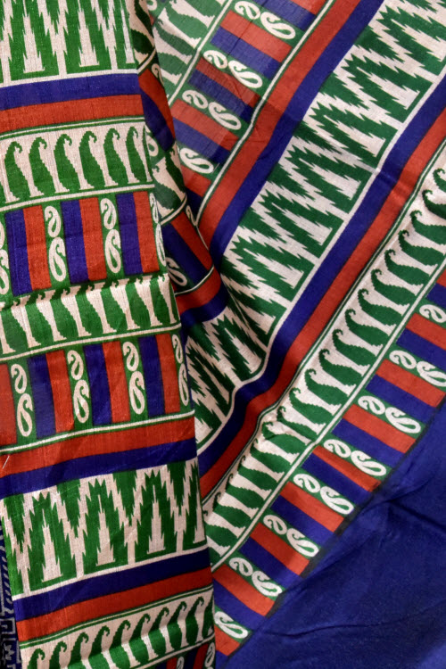 Blue Printed Art Silk Saree with Blouse