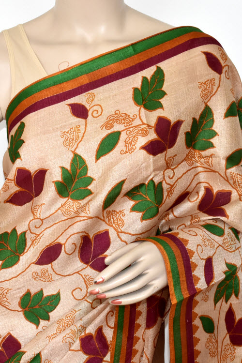 Rust Printed Art Silk Saree with Blouse