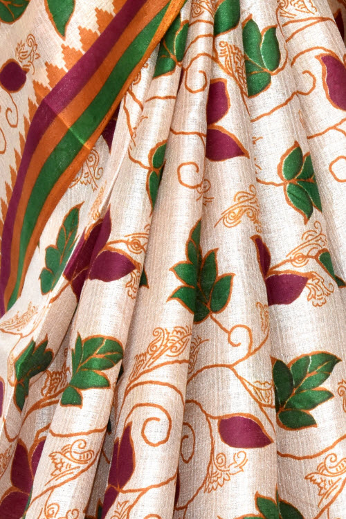 Rust Printed Art Silk Saree with Blouse