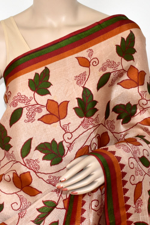 Rust-Fawn Printed Art Silk Saree with Blouse