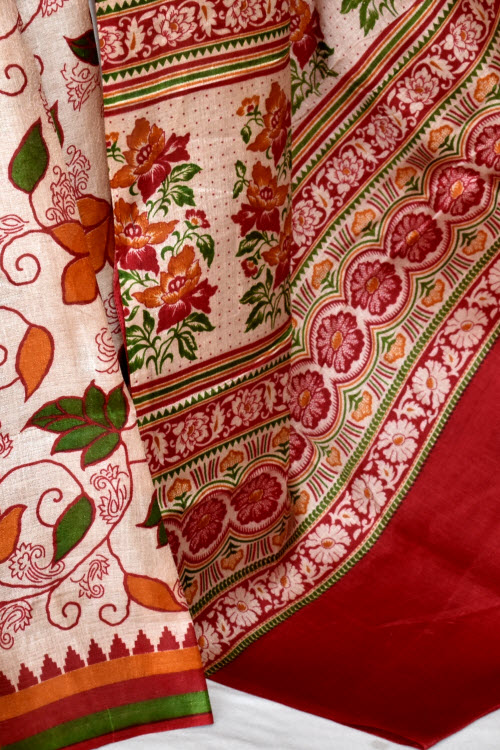 Rust-Fawn Printed Art Silk Saree with Blouse