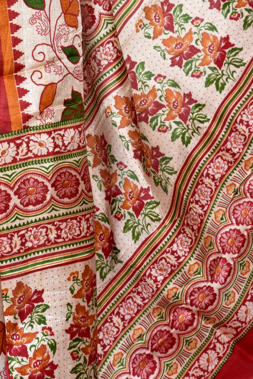 Rust-Fawn Printed Art Silk Saree with Blouse