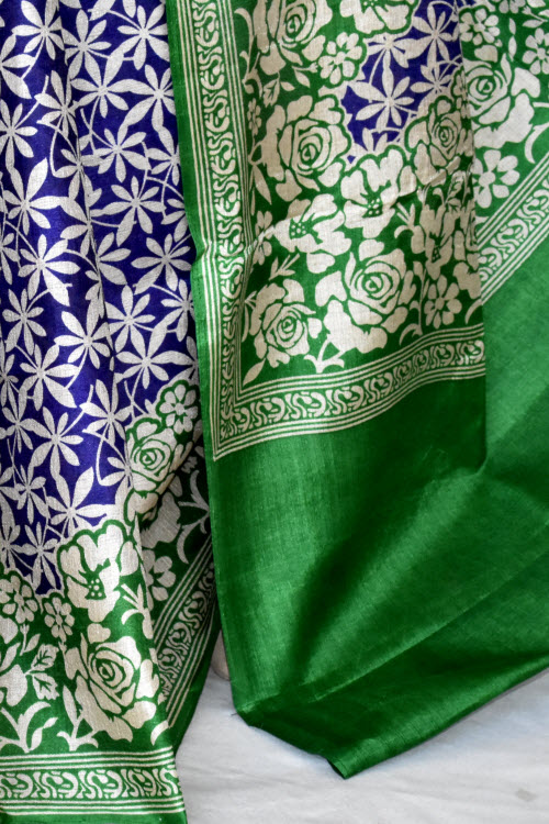 Blue-Green Printed Art Silk Saree with Blouse
