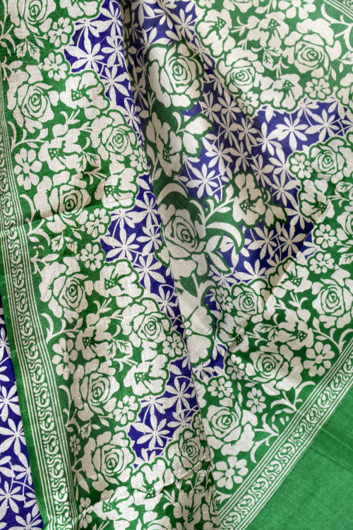 Blue-Green Printed Art Silk Saree with Blouse